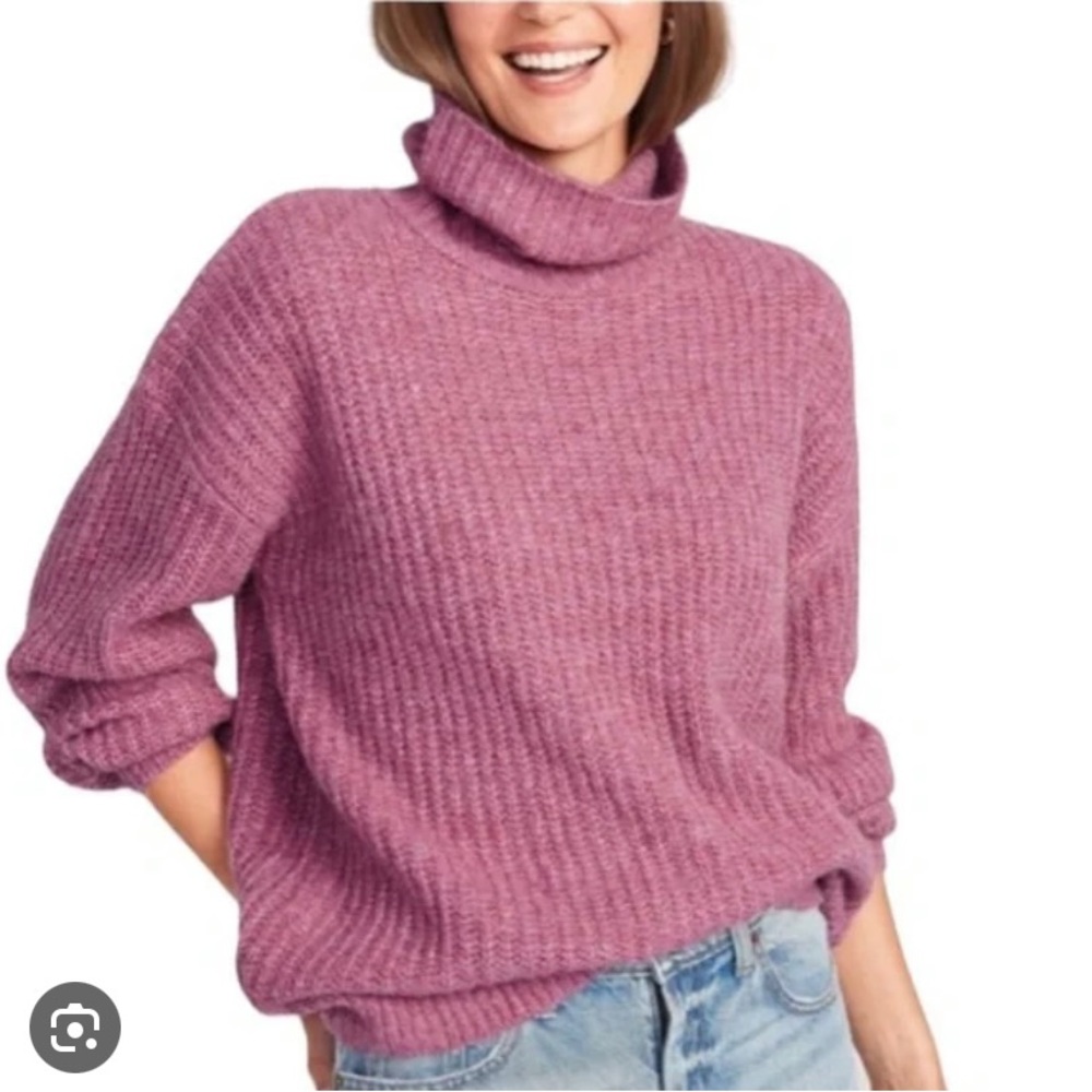 Old Navy pink dusk sweater with cowlneck, size large, polyester/nylon/wool